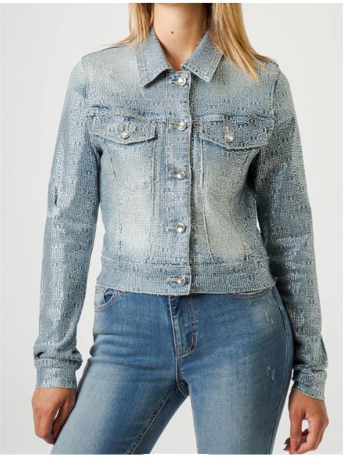 Giacca Denim con Micro Strass  Fit Cropped, Effetto Luminoso Glam Met Met | M12 T1L926V.UNICA